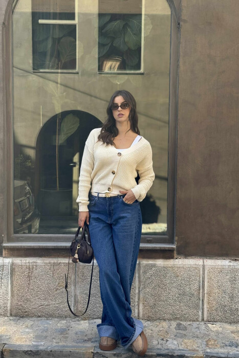 ONE COLOR SIMPLE WOMEN CARDIGAN CREAM/KREM 