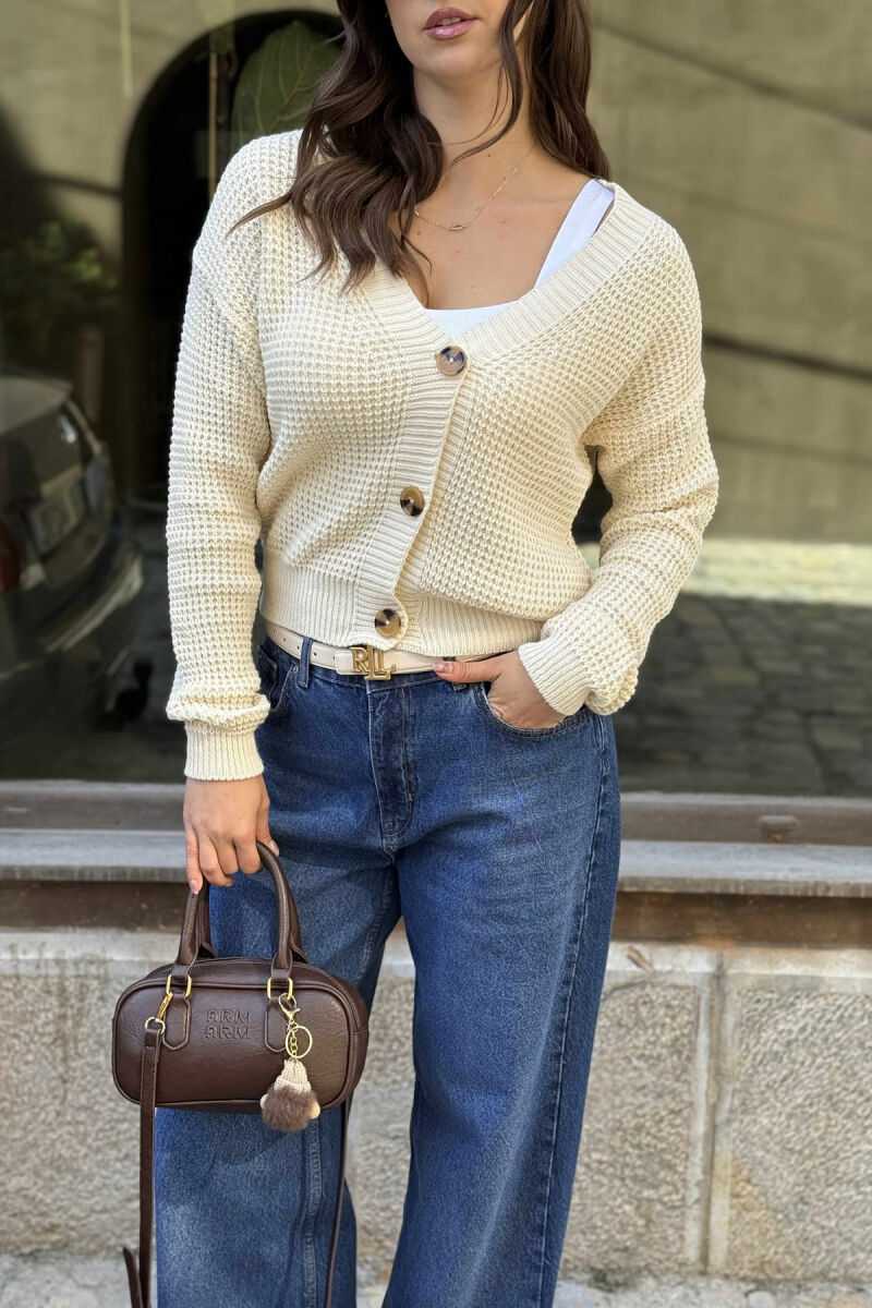 ONE COLOR SIMPLE WOMEN CARDIGAN CREAM/KREM - 3