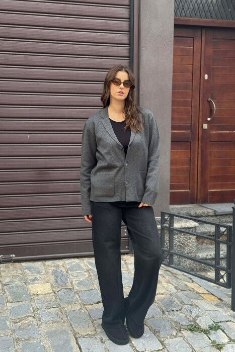 ONE COLOR SIMPLE WOMEN CARDIGAN DARK GREY/GEE - KLAUDIO FASHION