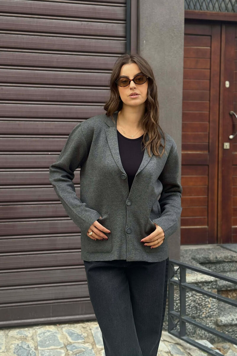 ONE COLOR SIMPLE WOMEN CARDIGAN DARK GREY/GEE - 2