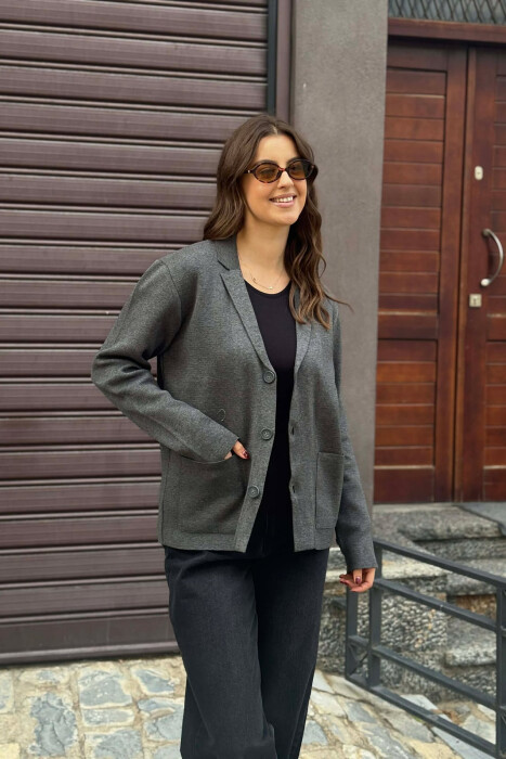 ONE COLOR SIMPLE WOMEN CARDIGAN DARK GREY/GEE - 3