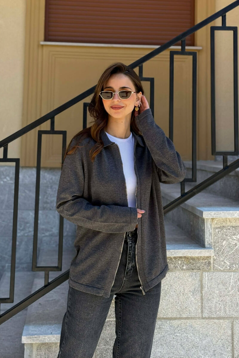 ONE COLOR SIMPLE WOMEN CARDIGAN DARK GREY/GEE - 1