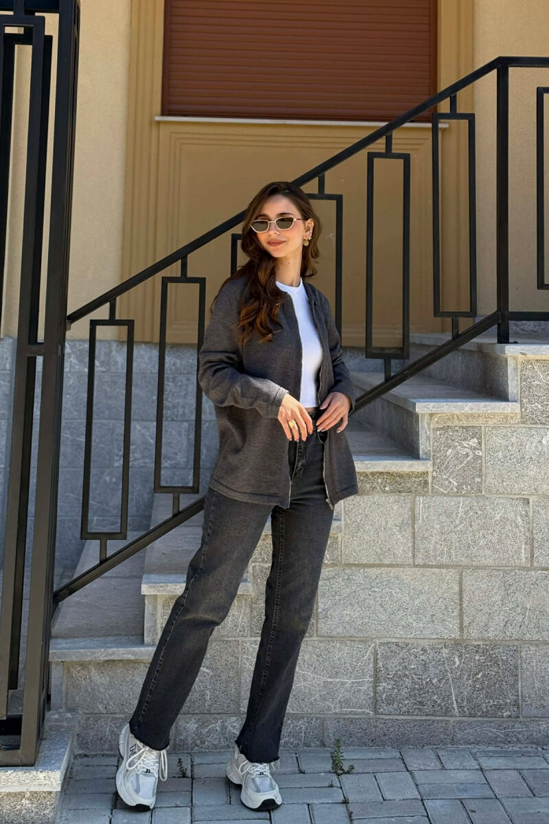 ONE COLOR SIMPLE WOMEN CARDIGAN DARK GREY/GEE - 4