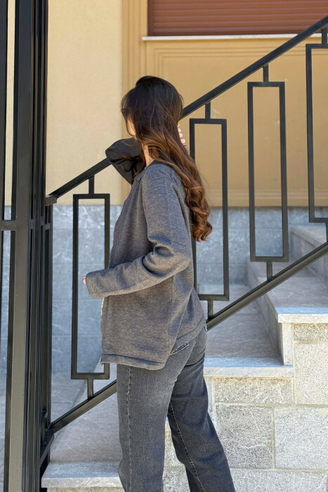 ONE COLOR SIMPLE WOMEN CARDIGAN DARK GREY/GEE - 5