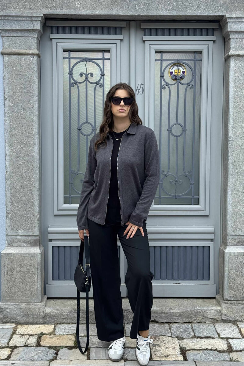 ONE COLOR SIMPLE WOMEN CARDIGAN DARK GREY/GEE - 1