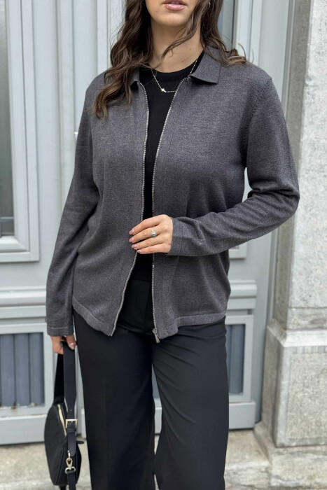 ONE COLOR SIMPLE WOMEN CARDIGAN DARK GREY/GEE - 4