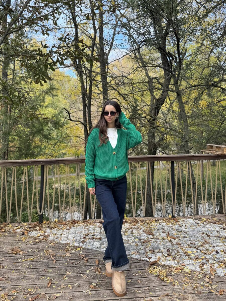 ONE COLOR SIMPLE WOMEN CARDIGAN GREEN/JESHILE - 1