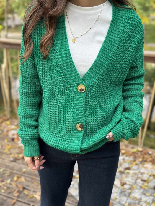 ONE COLOR SIMPLE WOMEN CARDIGAN GREEN/JESHILE - 2