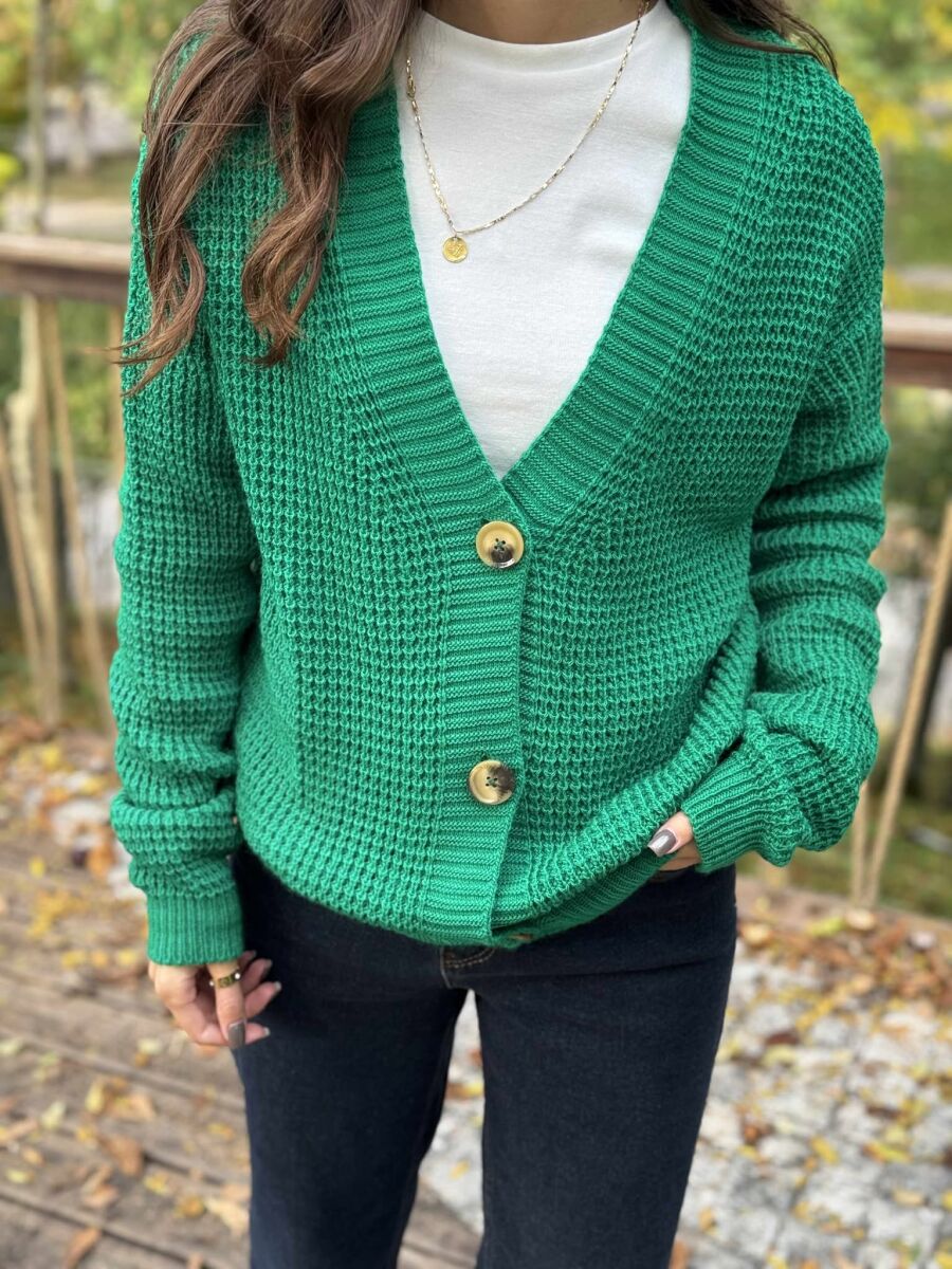 ONE COLOR SIMPLE WOMEN CARDIGAN GREEN/JESHILE - 2