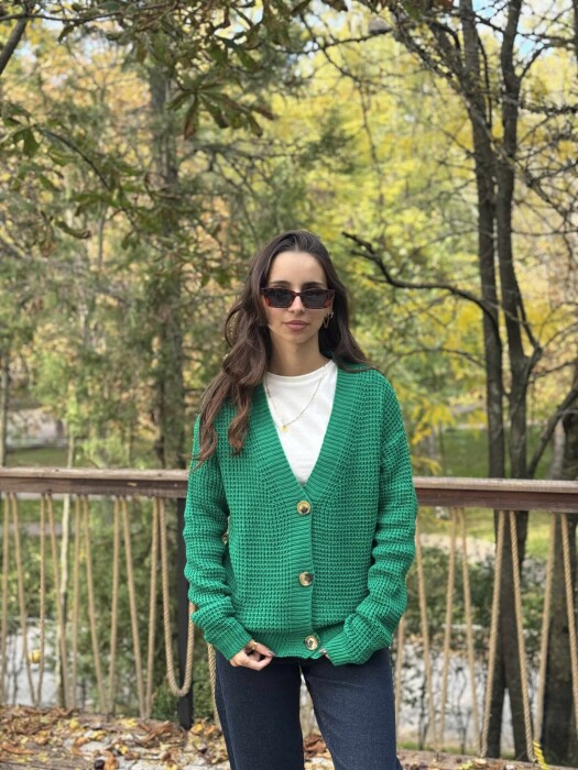 ONE COLOR SIMPLE WOMEN CARDIGAN GREEN/JESHILE - 3