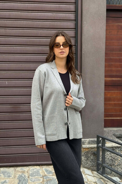 ONE COLOR SIMPLE WOMEN CARDIGAN GREY/GRI - 2