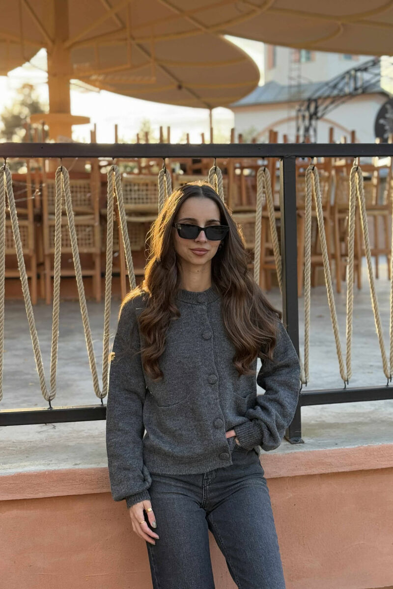 ONE COLOR SIMPLE WOMEN CARDIGAN GREY/GRI - 1