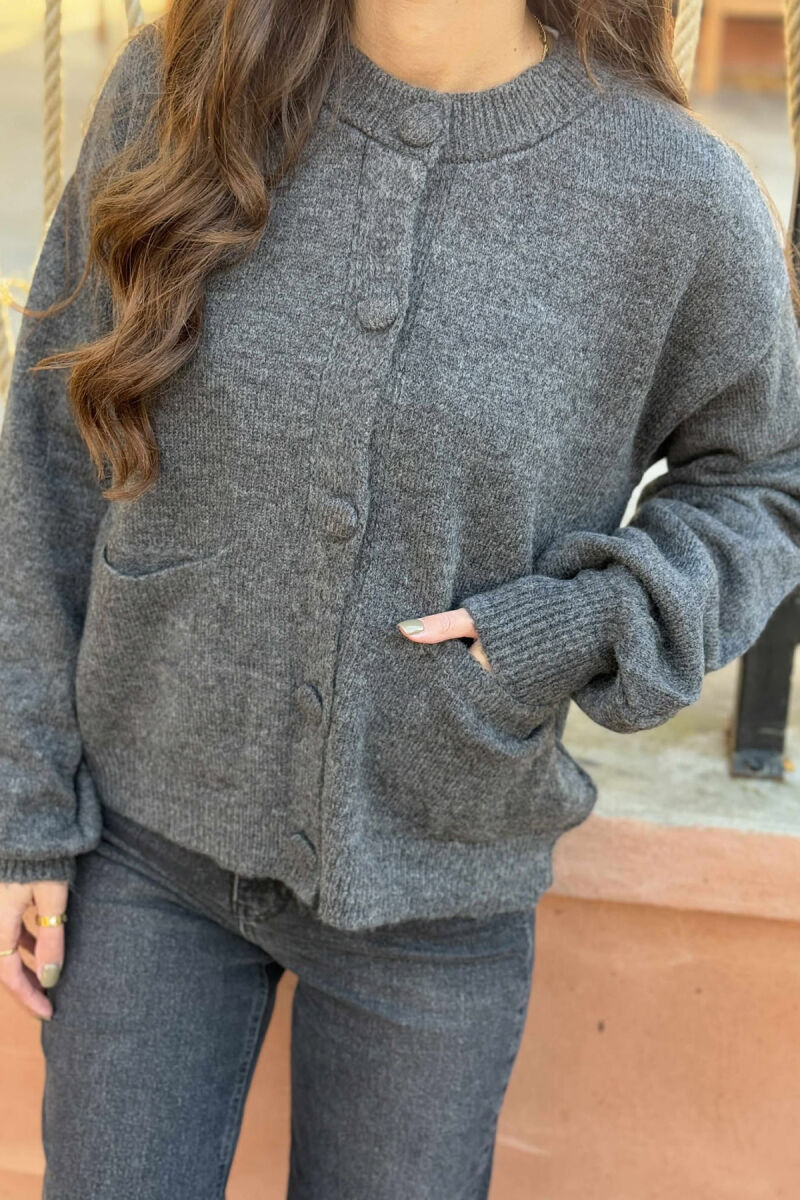 ONE COLOR SIMPLE WOMEN CARDIGAN GREY/GRI - 2