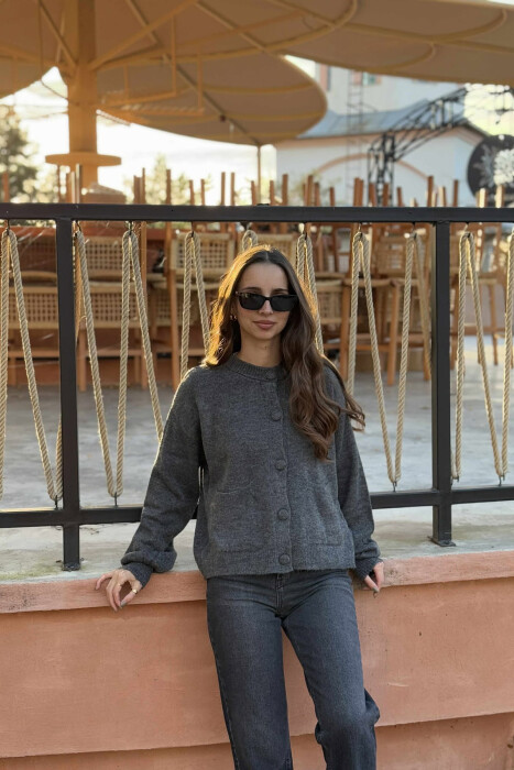 ONE COLOR SIMPLE WOMEN CARDIGAN GREY/GRI - 4