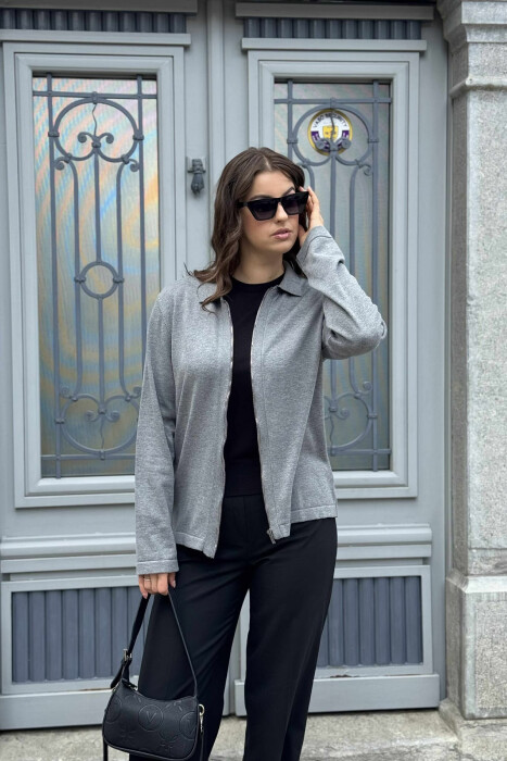 ONE COLOR SIMPLE WOMEN CARDIGAN GREY/GRI 