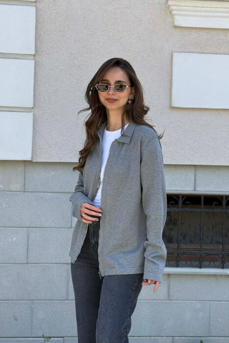 ONE COLOR SIMPLE WOMEN CARDIGAN GREY/GRI - 1