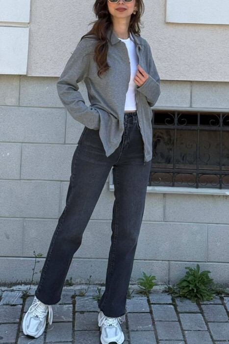 ONE COLOR SIMPLE WOMEN CARDIGAN GREY/GRI - 2