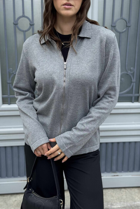 ONE COLOR SIMPLE WOMEN CARDIGAN GREY/GRI - 3