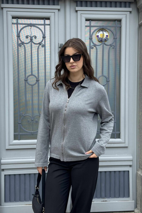 ONE COLOR SIMPLE WOMEN CARDIGAN GREY/GRI - 2