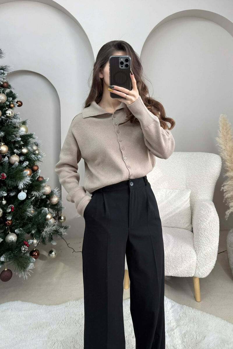 ONE COLOR SIMPLE WOMEN CARDIGAN LIGHT BROWN/KAZB - 2