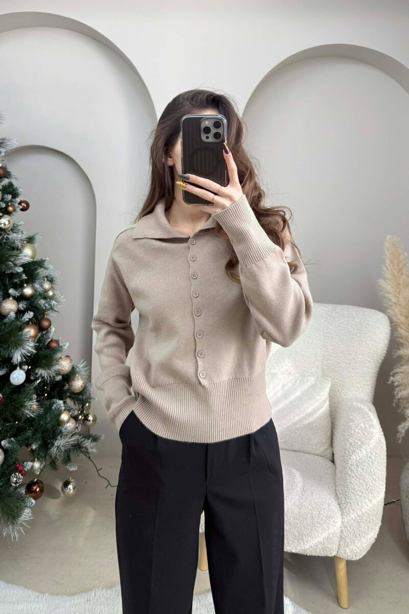 ONE COLOR SIMPLE WOMEN CARDIGAN LIGHT BROWN/KAZB - 3