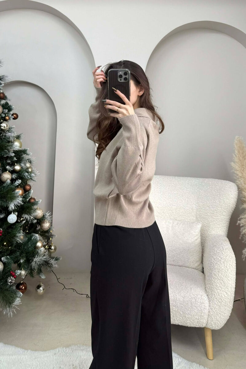 ONE COLOR SIMPLE WOMEN CARDIGAN LIGHT BROWN/KAZB - 4