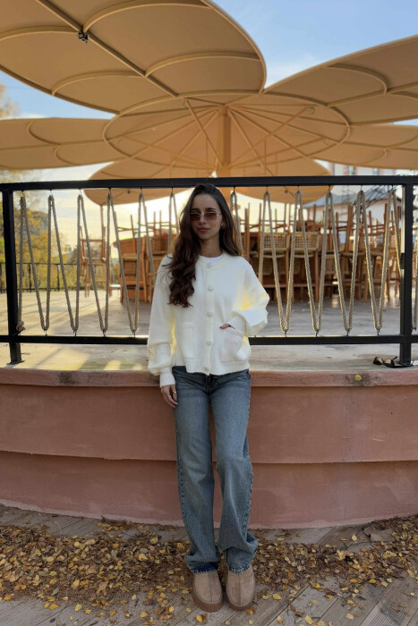 ONE COLOR SIMPLE WOMEN CARDIGAN WHITE-E BARDHE - KLAUDIO FASHION