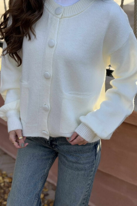 ONE COLOR SIMPLE WOMEN CARDIGAN WHITE-E BARDHE - 2