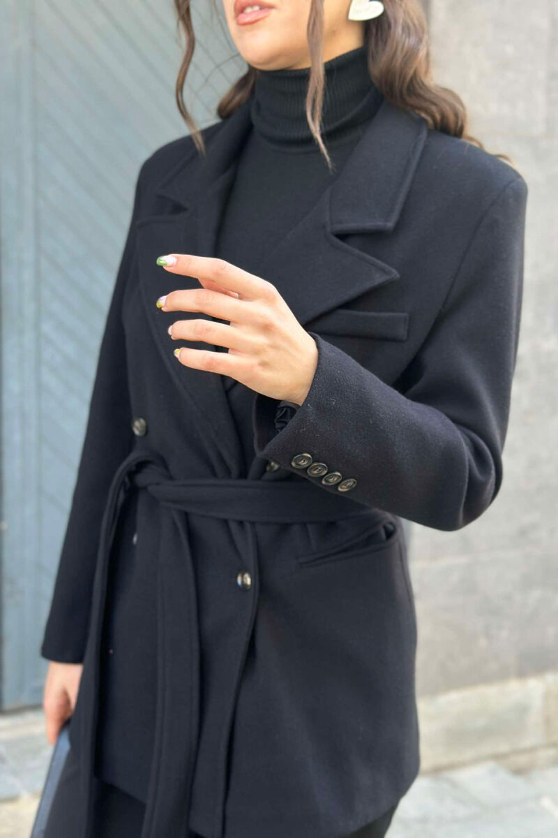 ONE COLOR SIMPLE WOMEN COAT BLACK/ E ZEZE - 2