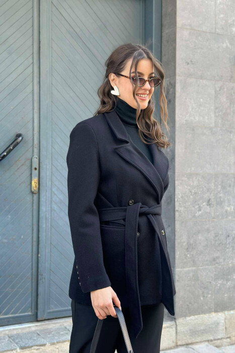 ONE COLOR SIMPLE WOMEN COAT BLACK/ E ZEZE - 3