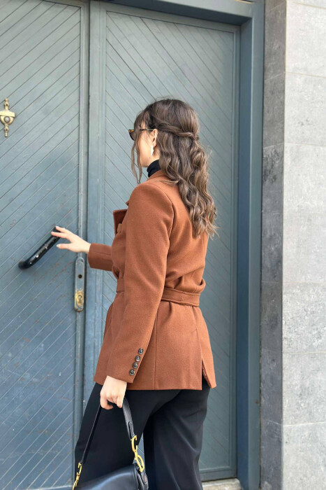 ONE COLOR SIMPLE WOMEN COAT BROWN/KAFE - 2