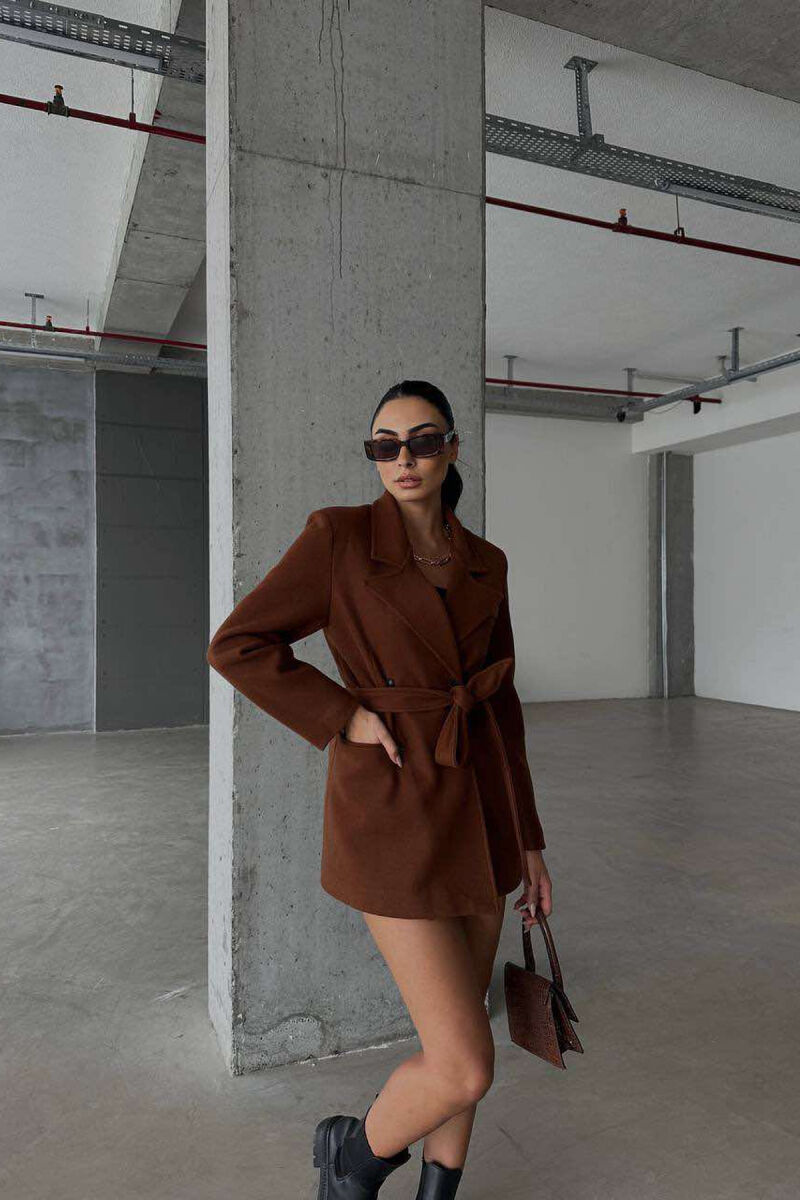 ONE COLOR SIMPLE WOMEN COAT BROWN/KAFE - 2