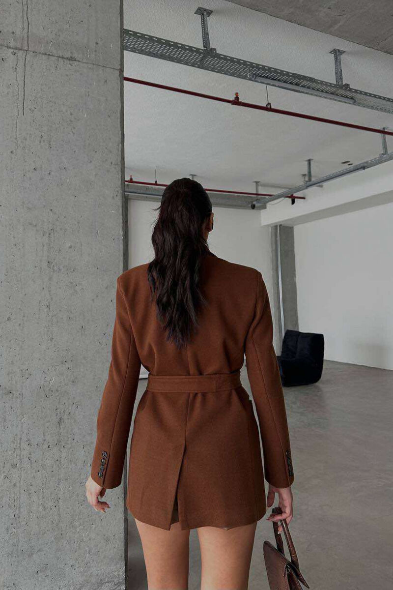 ONE COLOR SIMPLE WOMEN COAT BROWN/KAFE - 5