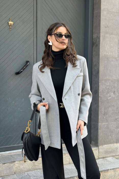 ONE COLOR SIMPLE WOMEN COAT GREY/GRI - 4