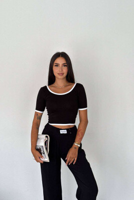 ONE COLOR SIMPLE WOMEN CROP TOP BLACK/ E ZEZE 