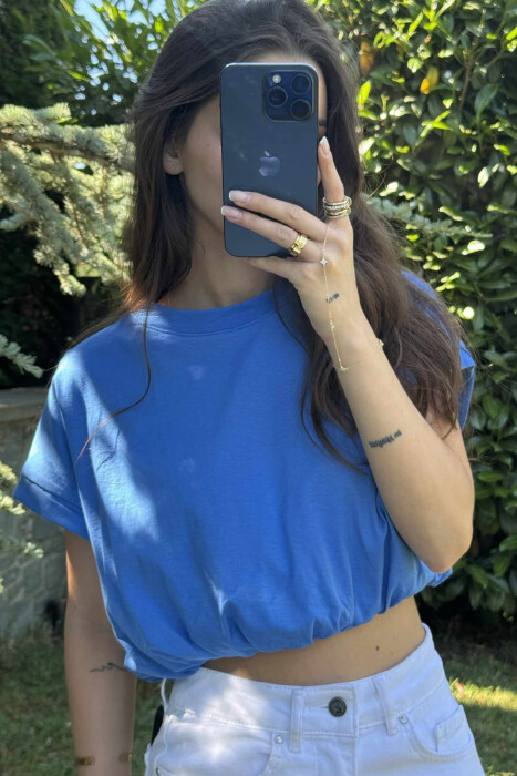 ONE COLOR SIMPLE WOMEN CROP TOP BLUE/BLU - 3