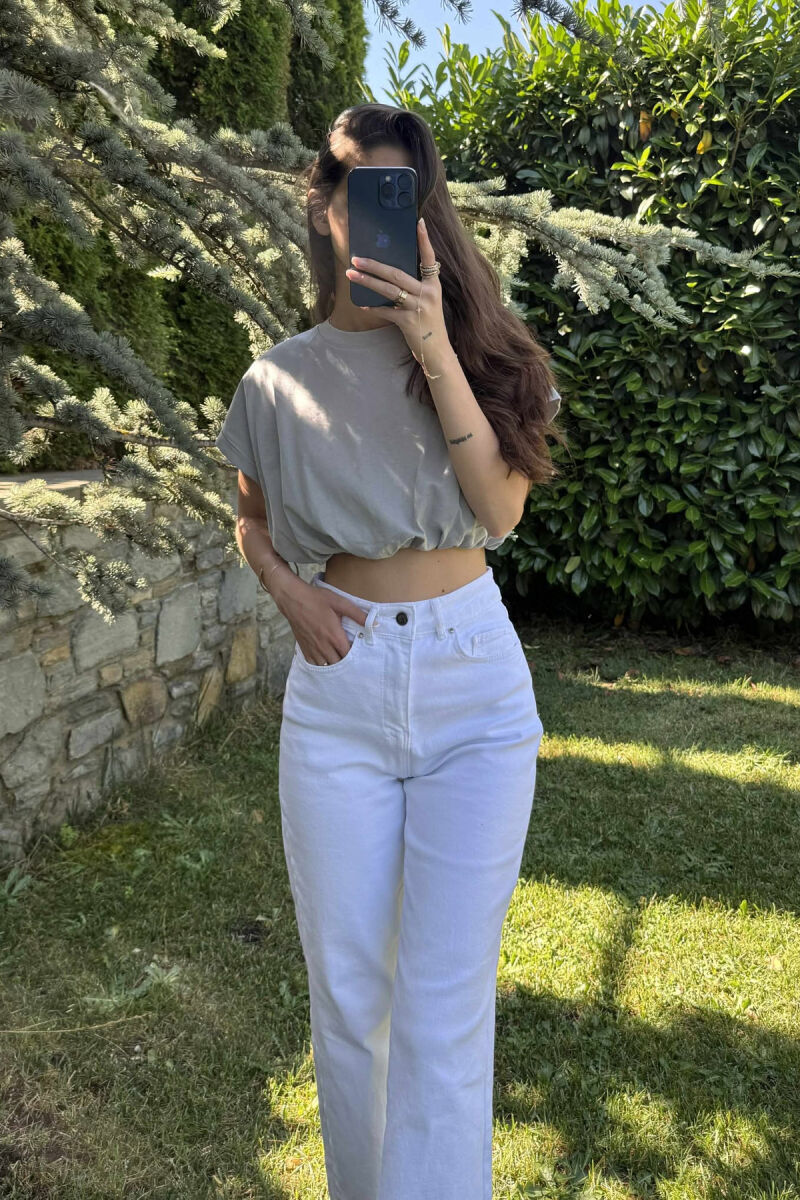 ONE COLOR SIMPLE WOMEN CROP TOP GREY/GRI - 1