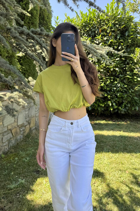ONE COLOR SIMPLE WOMEN CROP TOP OLIVE/ULLI 