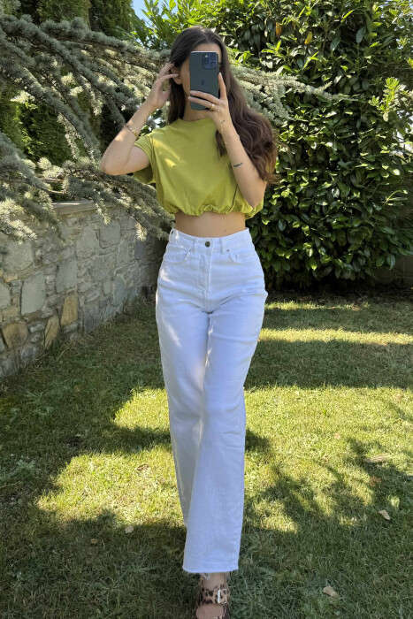 ONE COLOR SIMPLE WOMEN CROP TOP OLIVE/ULLI - 4
