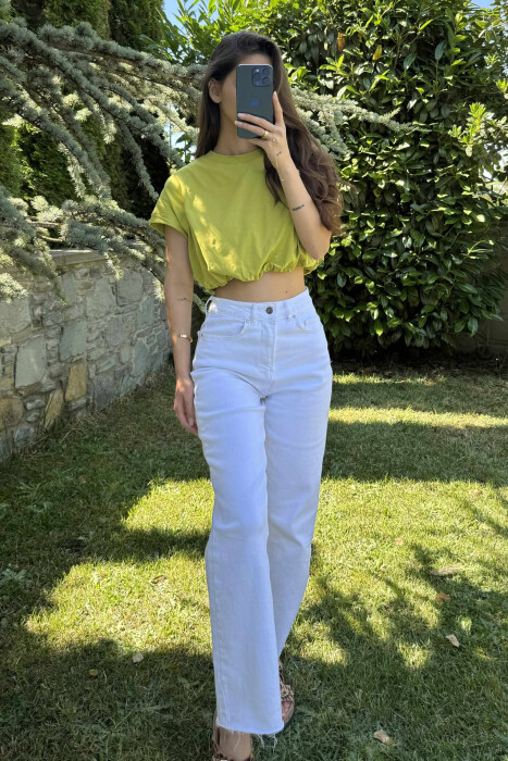 ONE COLOR SIMPLE WOMEN CROP TOP OLIVE/ULLI - 5