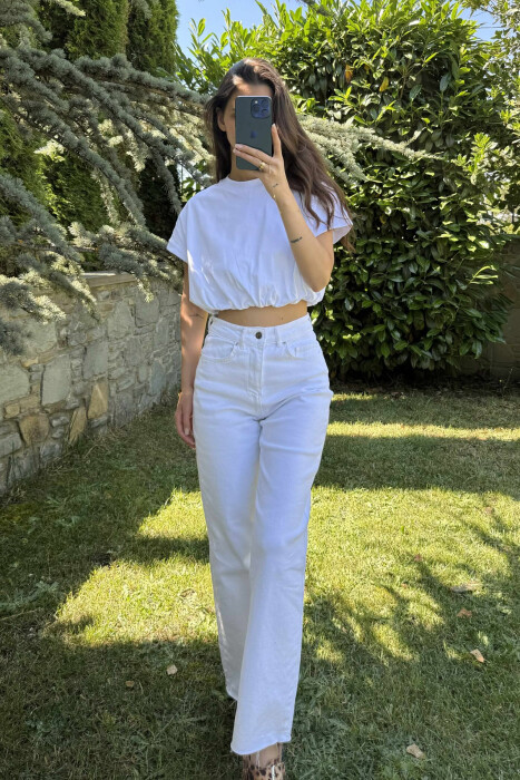 ONE COLOR SIMPLE WOMEN CROP TOP WHITE-E BARDHE 
