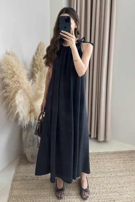 ONE COLOR SIMPLE WOMEN DRESS BLACK/ E ZEZE - 5