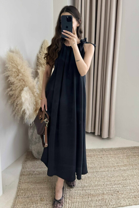 ONE COLOR SIMPLE WOMEN DRESS BLACK/ E ZEZE 