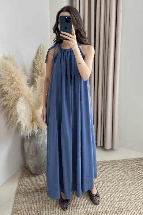 ONE COLOR SIMPLE WOMEN DRESS BLUE/BLU - 1