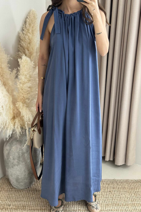ONE COLOR SIMPLE WOMEN DRESS BLUE/BLU - 2