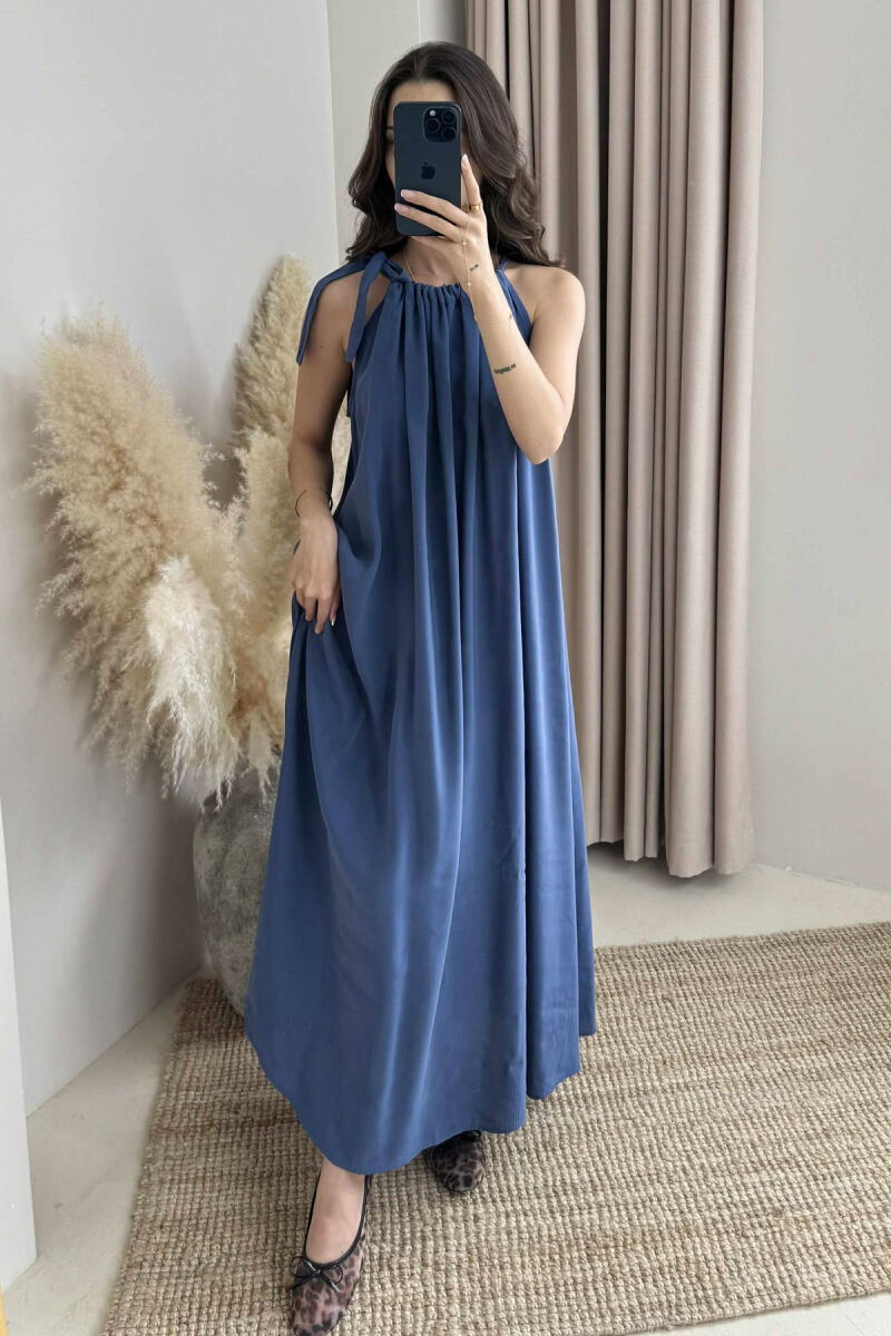 ONE COLOR SIMPLE WOMEN DRESS BLUE/BLU - 4