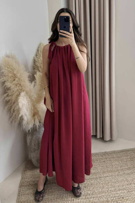 ONE COLOR SIMPLE WOMEN DRESS BURGUNDY/VISHNJE 