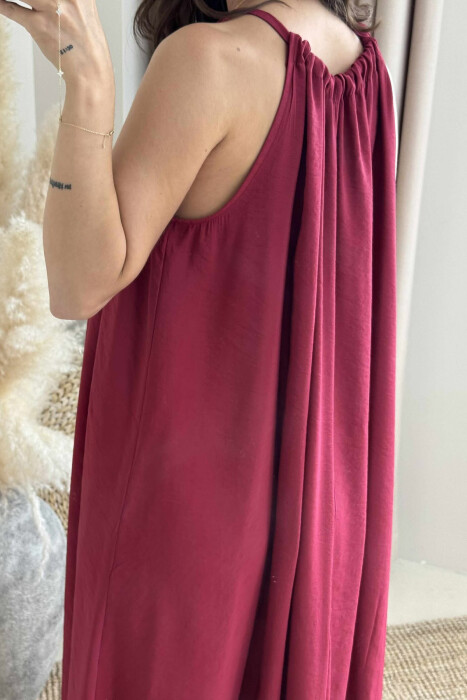 ONE COLOR SIMPLE WOMEN DRESS BURGUNDY/VISHNJE - 2