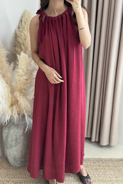 ONE COLOR SIMPLE WOMEN DRESS BURGUNDY/VISHNJE - 3