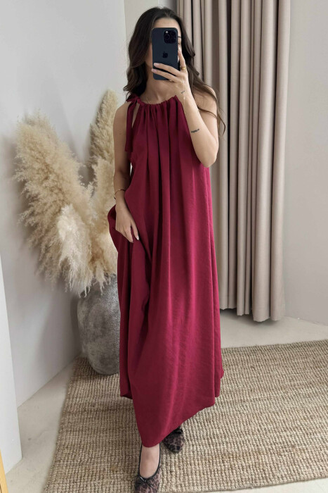 ONE COLOR SIMPLE WOMEN DRESS BURGUNDY/VISHNJE - 4